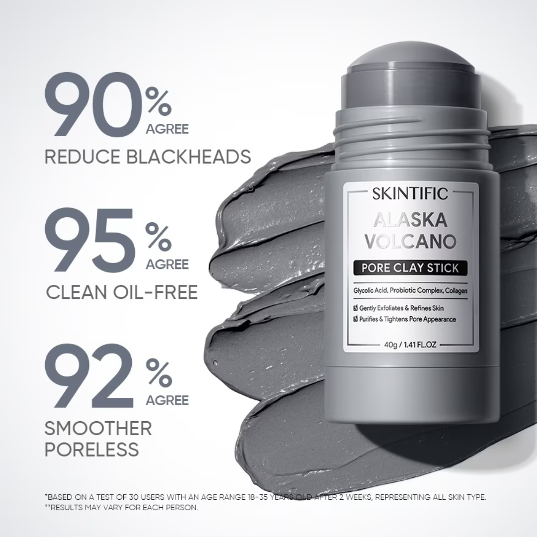 SKINTIFIC Alaska Volcano Pore Clay Stick | Glycolic Acid + Probiotic Complex + Collagen | Removes Blackheads, Tightens Pores & Smooths Skin