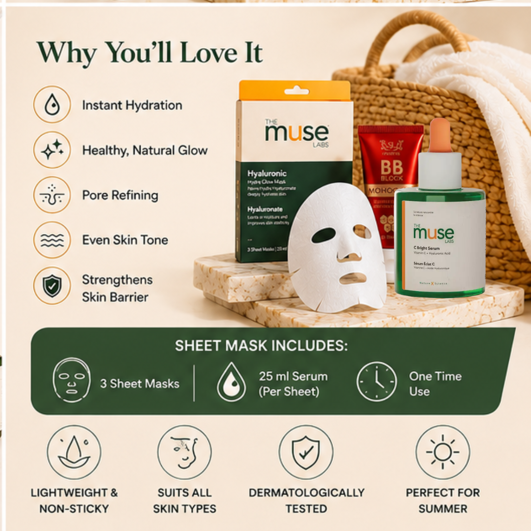SL Summer Glow Bundle – Hydrate, Protect & Glow – 3-Step Skincare Set: Hyaluronic Hydrating Sheet Mask (3pcs) + BB Block SPF 50+ + C Bright Serum – Deep Hydration, Sun Protection, Radiant Glow