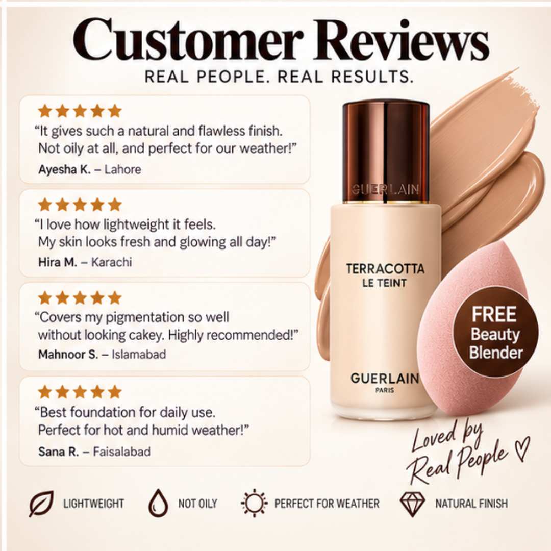 Guerlain Terracotta Le Teint Foundation + FREE Beauty Blender – Lightweight Breathable Coverage – Natural Radiant Glow