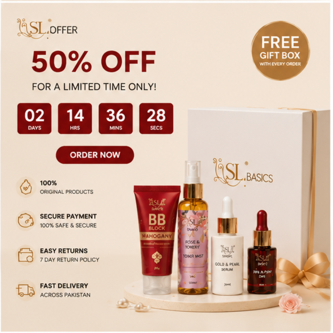 SL Basics No Makeup Deal – Flawless Skin, Natural Glow Every Day – Complete 4-Piece Set: BB Block SPF 50+, Rose & Honey Toner Mist, Gold & Pearl Serum, PinaPop Lip & Cheek Tint