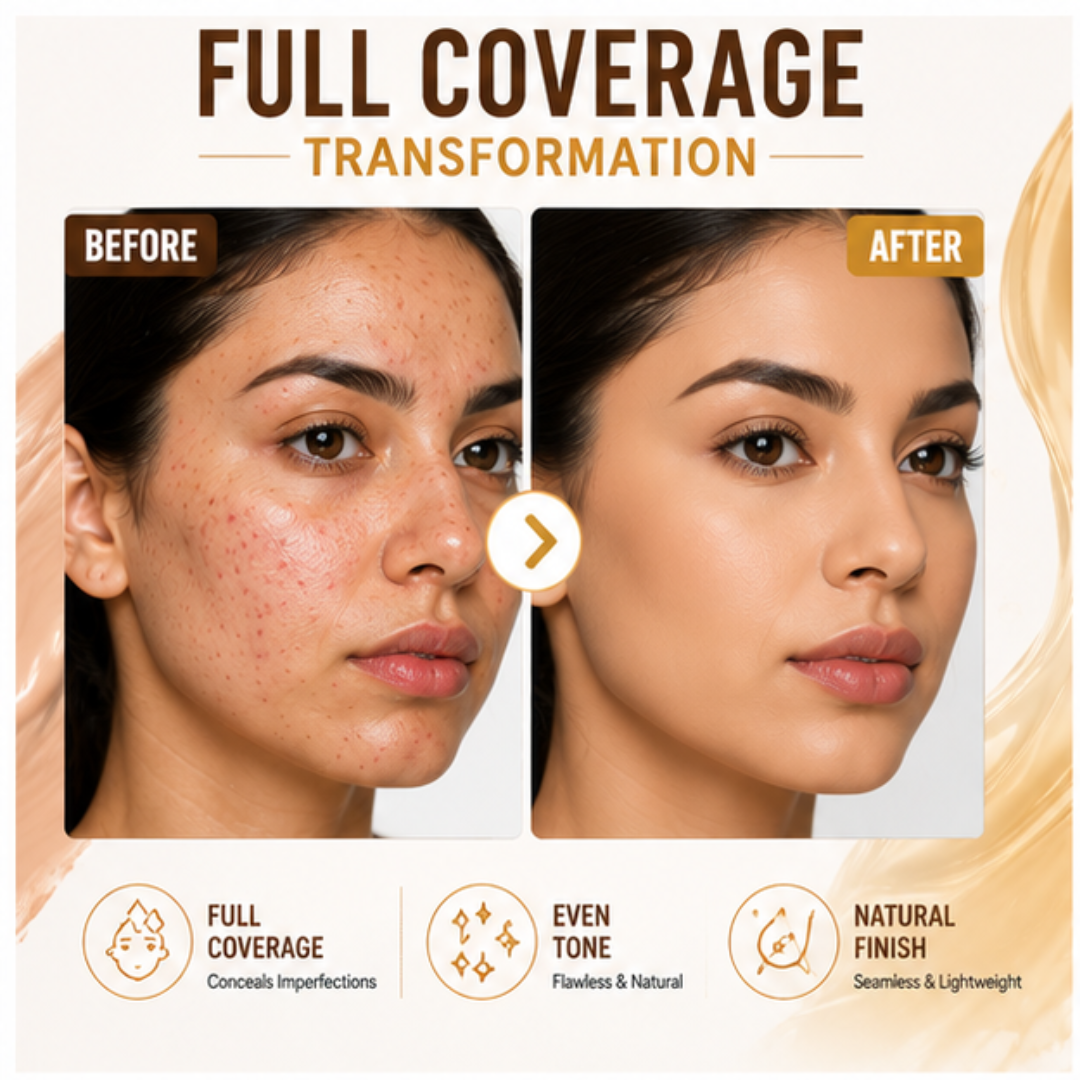 Flicka HD Foundation + Tgideas Hair Straightening Spray – Full Coverage Face & Sleek Hair Duo – Flawless, Glowy and Long-Lasting Foundation with SPF + Frizz-Free, Hair Straightening Spray