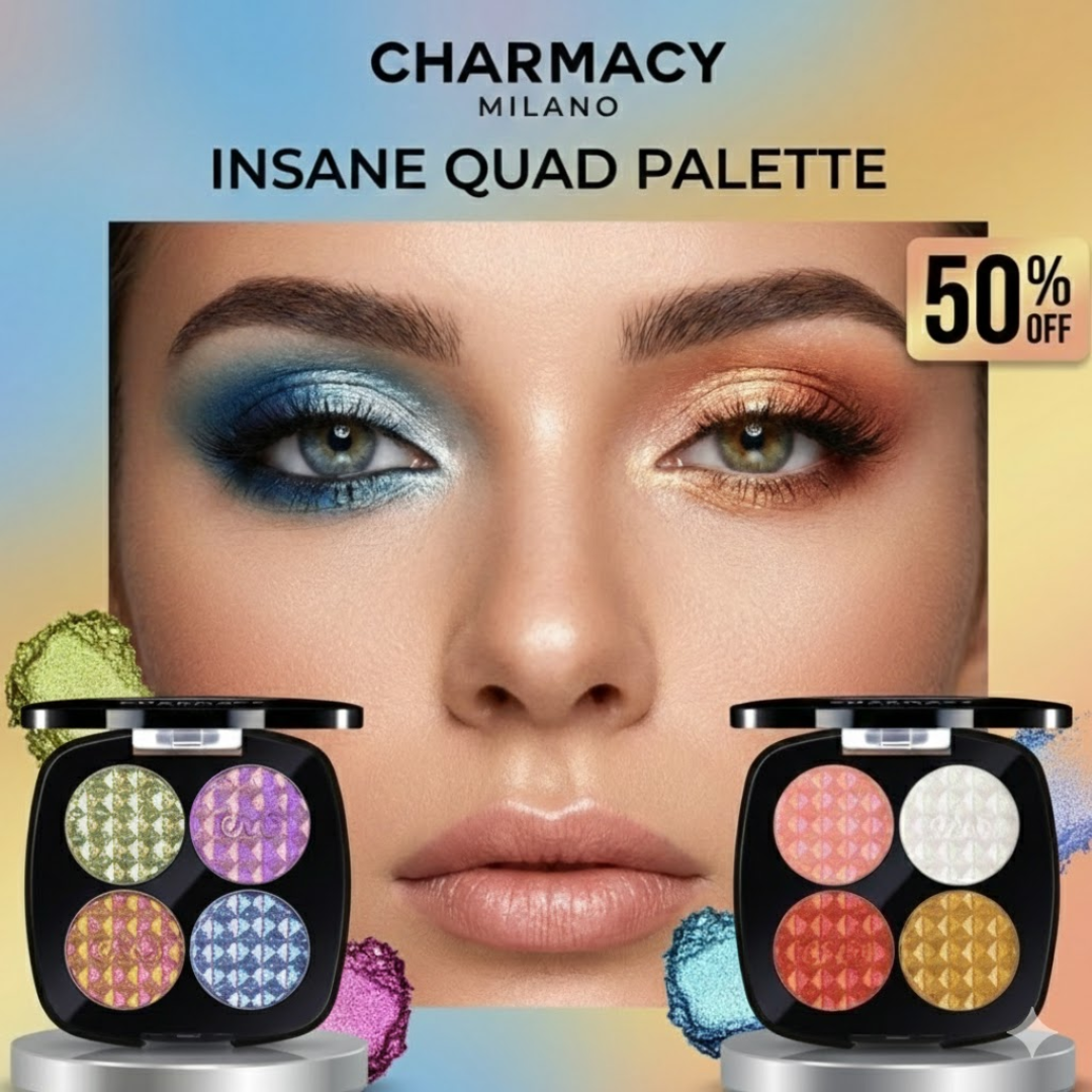 CHARMACY Milano 4-in-1 Glitter Multi-Functional Palette | Insane Quad Eyeshadow + Highlighter + Body Glitter