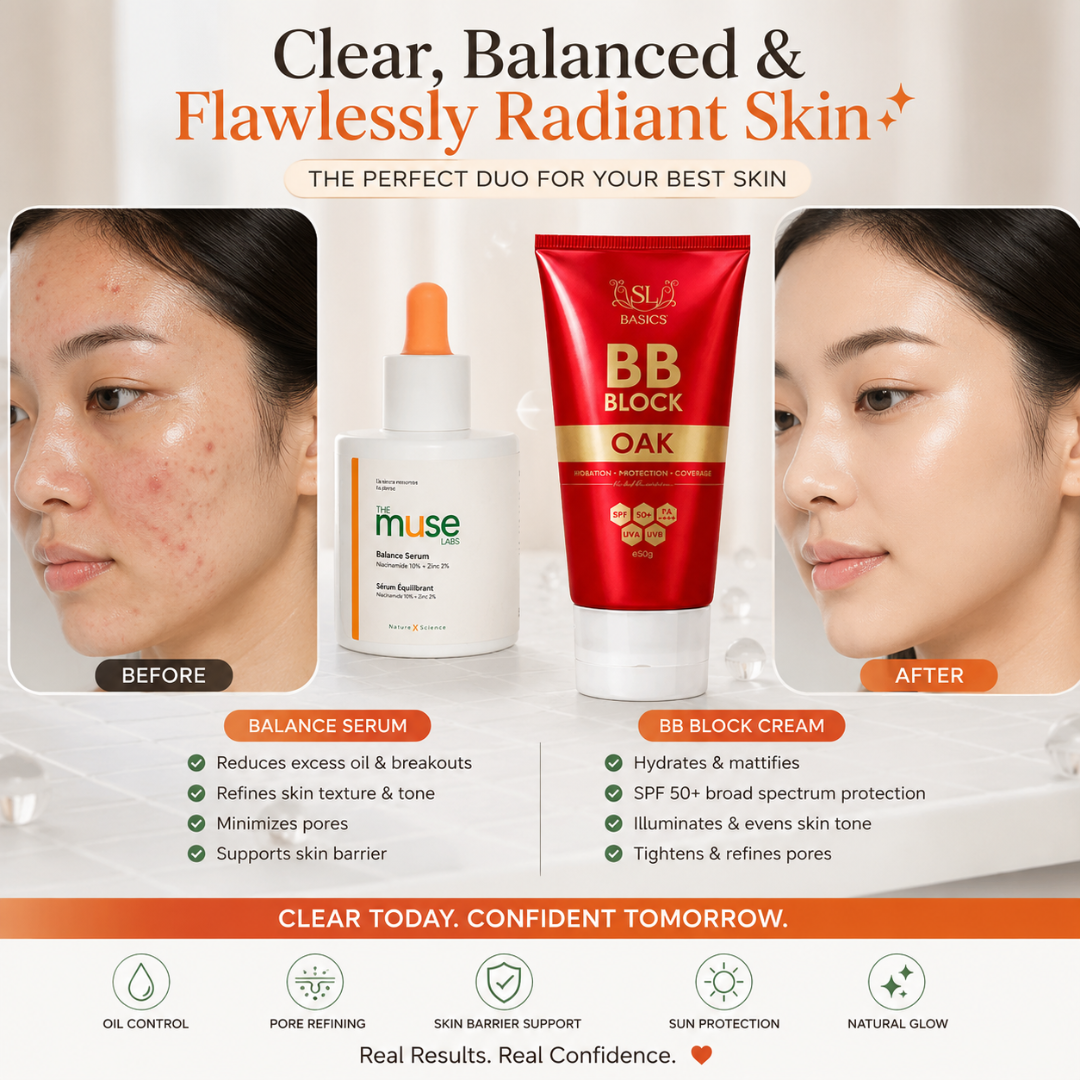 Flawless & Natural base Bundle | SL Muse Lab Balance Serum (Niacinamide + Zinc) + SL bb cream | Hydrating, Long-lasting & Non -Cakey makeup base