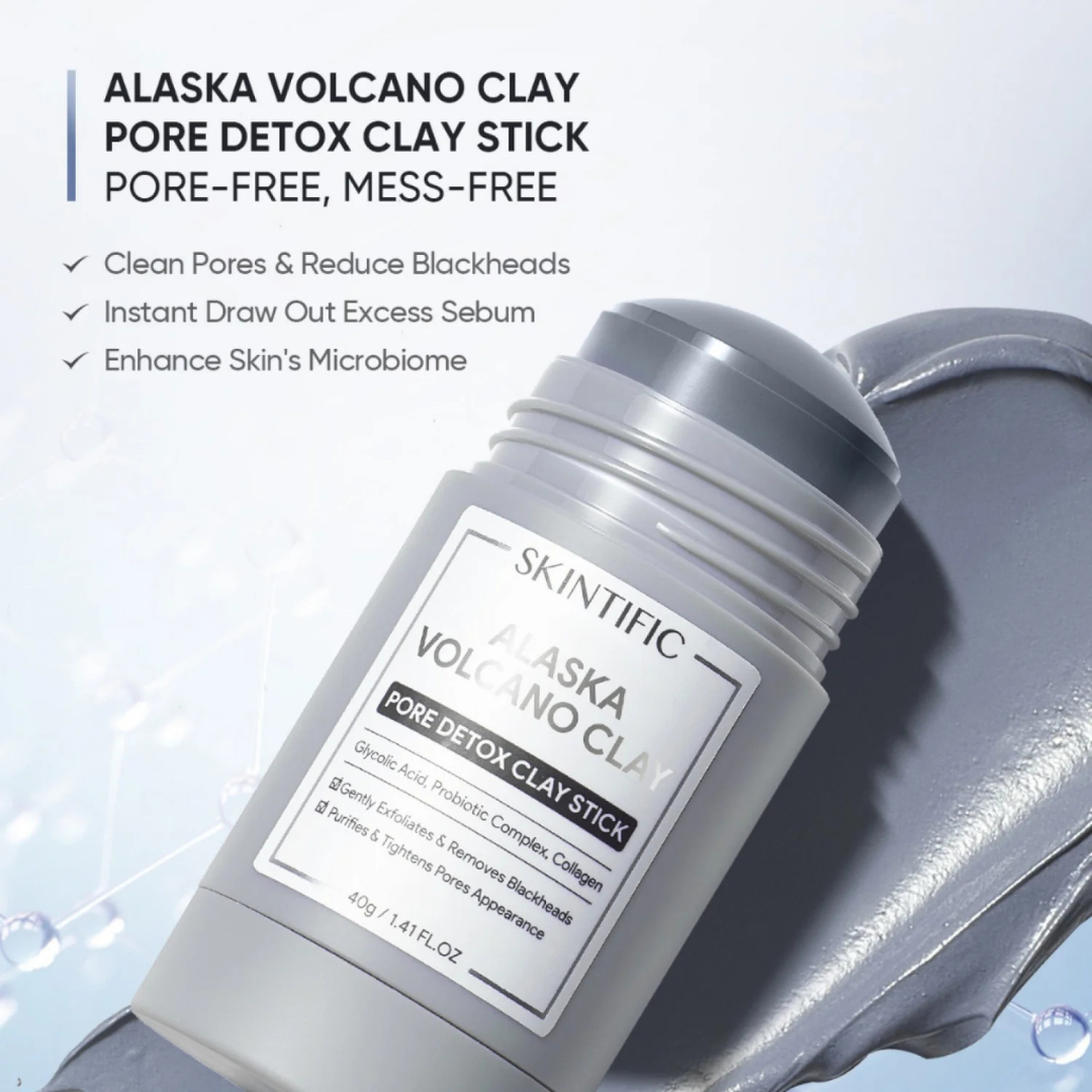 SKINTIFIC Alaska Volcano Pore Clay Stick | Glycolic Acid + Probiotic Complex + Collagen | Removes Blackheads, Tightens Pores & Smooths Skin