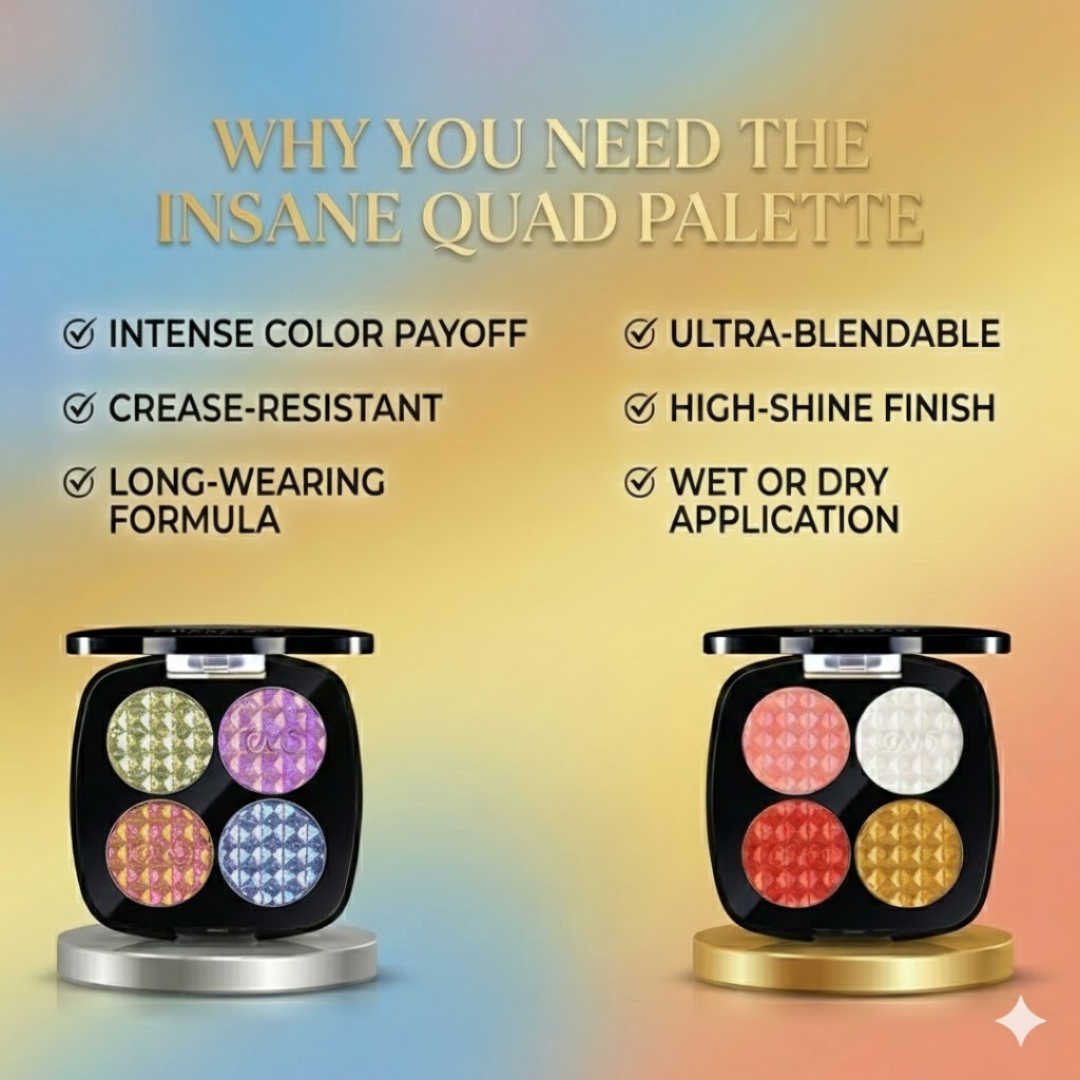 CHARMACY Milano 4-in-1 Glitter Multi-Functional Palette | Insane Quad Eyeshadow + Highlighter + Body Glitter