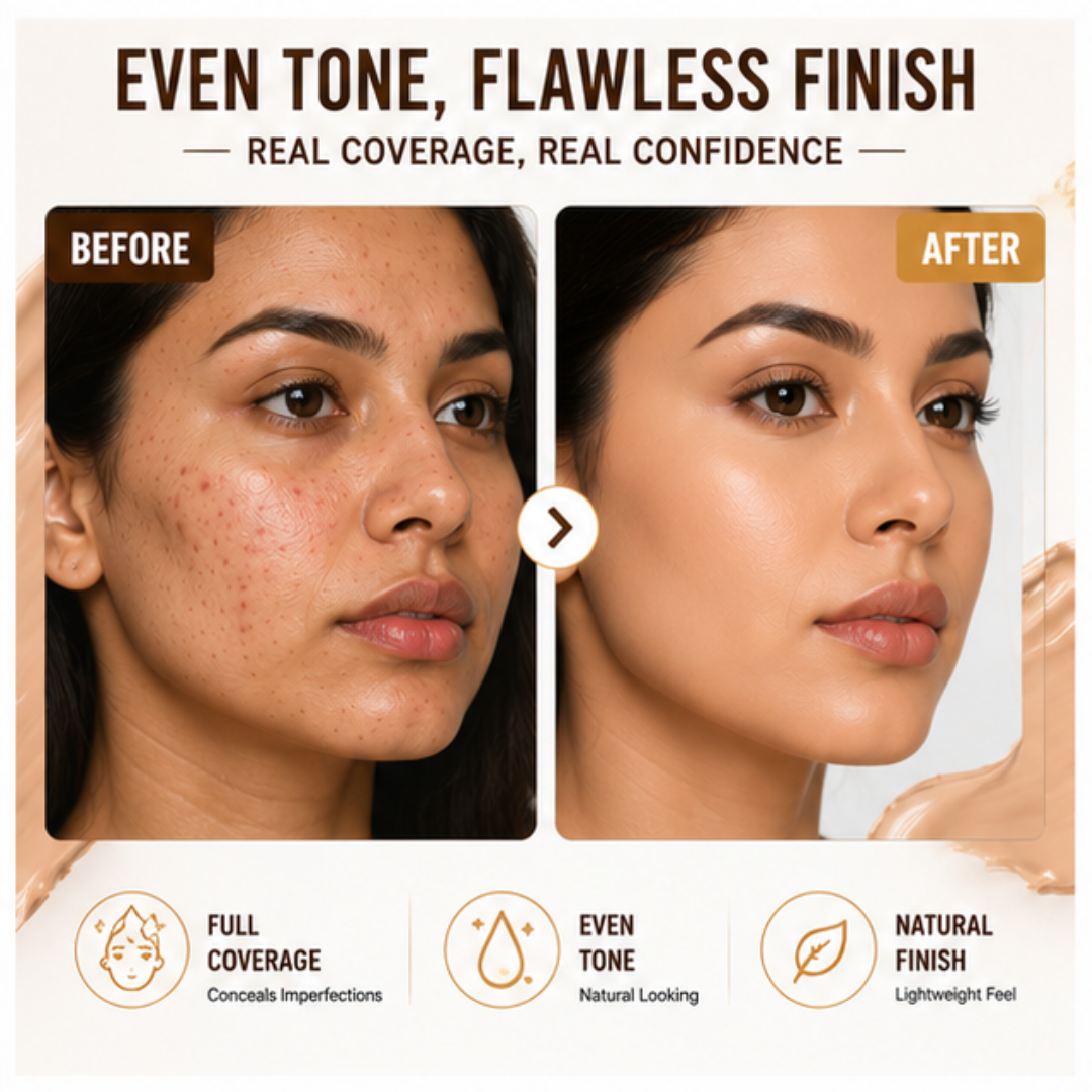 Flicka HD Foundation + Tgideas Hair Straightening Spray – Full Coverage Face & Sleek Hair Duo – Flawless, Glowy and Long-Lasting Foundation with SPF + Frizz-Free, Hair Straightening Spray