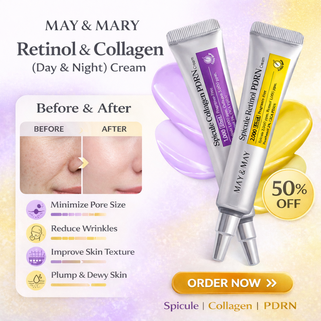May & Marry Retinol & Collagen (Day & Night) Cream | collagen for day & Retinol for Night | Reduce Wrinkles & Smile Lines, minimizing pores & improve skin texture
