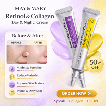 May & Marry Retinol & Collagen (Day & Night) Cream | collagen for day & Retinol for Night | Reduce Wrinkles & Smile Lines, minimizing pores & improve skin texture