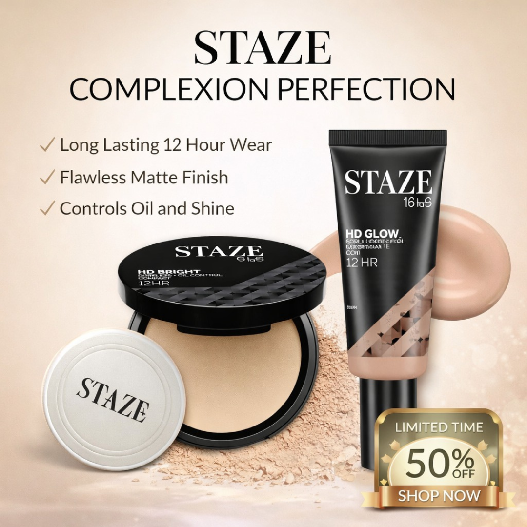 STAZE Glowing Foundation + Brightening compact Powder | 12-hours longwear, Oil control & Flawless filter like finish