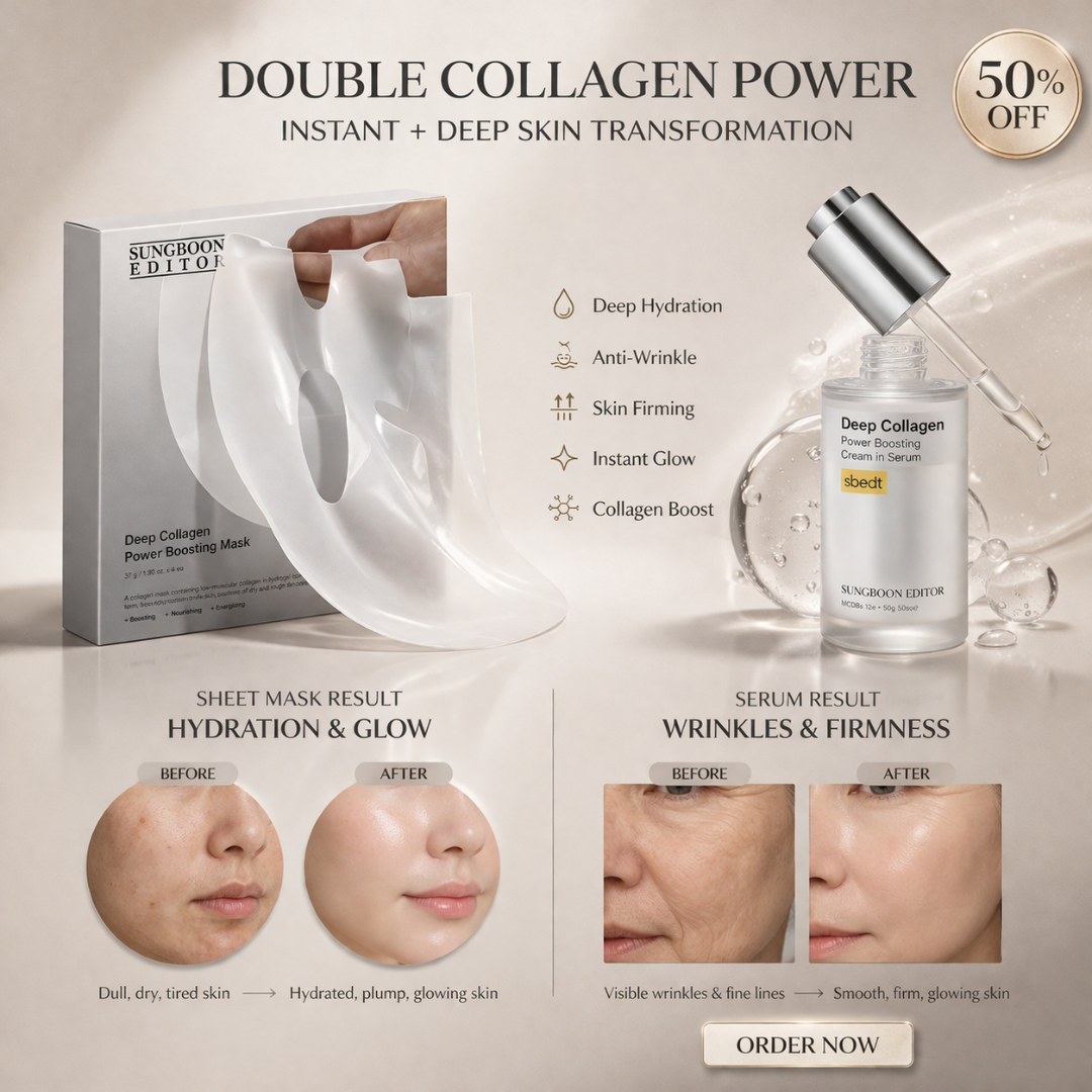 Sungboon Editor Deep Collagen Power Boosting Duo | Cream in Serum + Hydrogel Mask | 5% Volufiline + 58% Low-Molecular Collagen | Anti-Wrinkle, Firming & Instant Glow