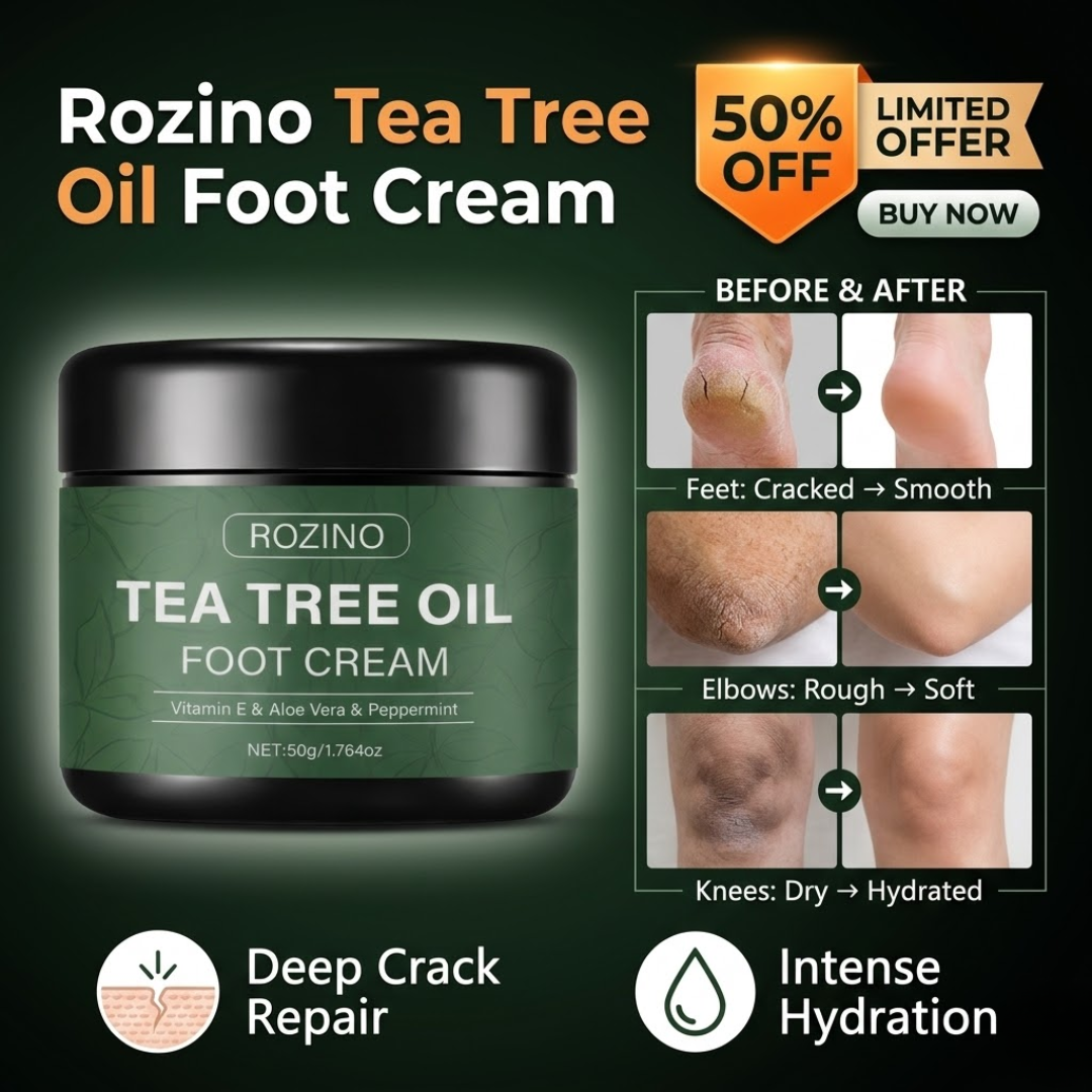 Rozino Tea Tree Oil Foot Cream | Vitamin E, Aloe Vera & Peppermint | Repairs Cracked Heels, Rough Elbows & Dry Knees | Intense Hydration