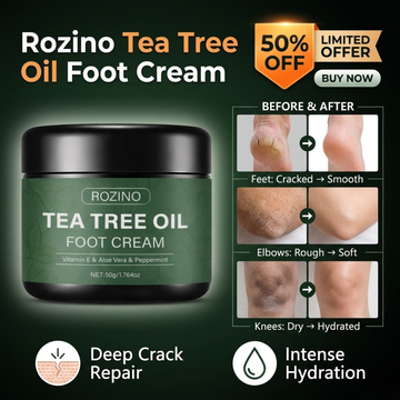 Rozino Tea Tree Oil Foot Cream | Vitamin E, Aloe Vera & Peppermint | Repairs Cracked Heels, Rough Elbows & Dry Knees | Intense Hydration