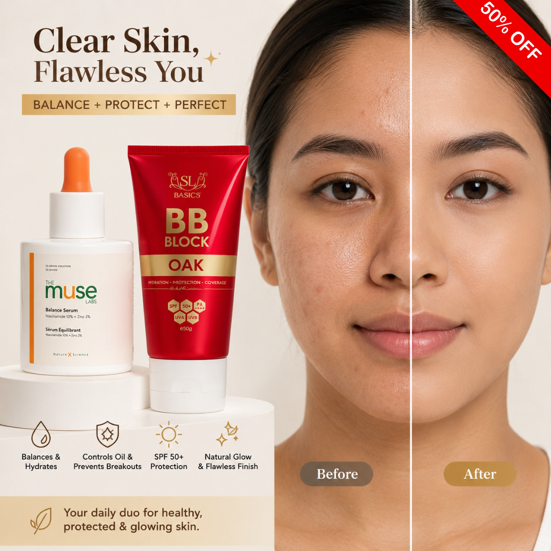 Flawless & Natural base Bundle | SL Muse Lab Balance Serum (Niacinamide + Zinc) + SL bb cream | Hydrating, Long-lasting & Non -Cakey makeup base