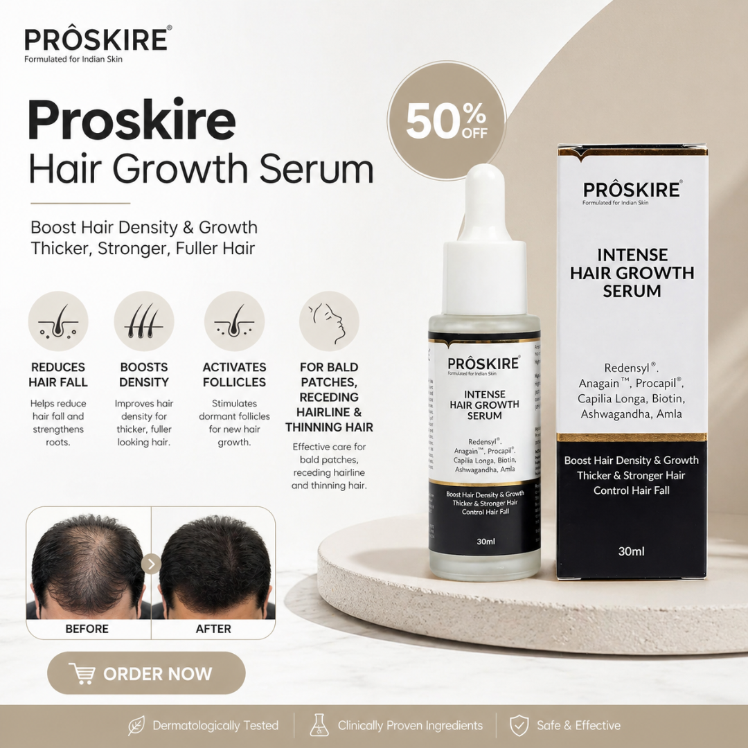 Proskire Hair Growth Serum – Reduces Hair Fall, Boosts Hair Density, Activates Follicles – For Bald Patches, Receding Hairline & Thinning Hair