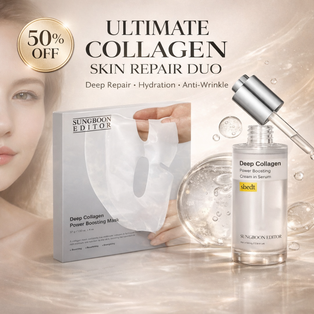 Sungboon Editor Deep Collagen Power Boosting Duo | Cream in Serum + Hydrogel Mask | 5% Volufiline + 58% Low-Molecular Collagen | Anti-Wrinkle, Firming & Instant Glow