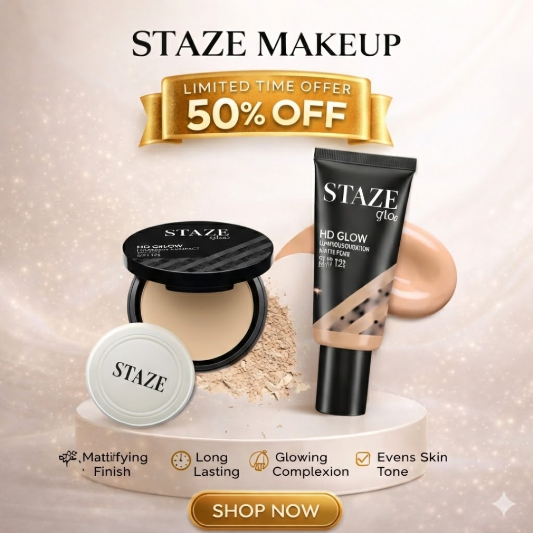 STAZE Glowing Foundation + Brightening compact Powder | 12-hours longwear, Oil control & Flawless filter like finish