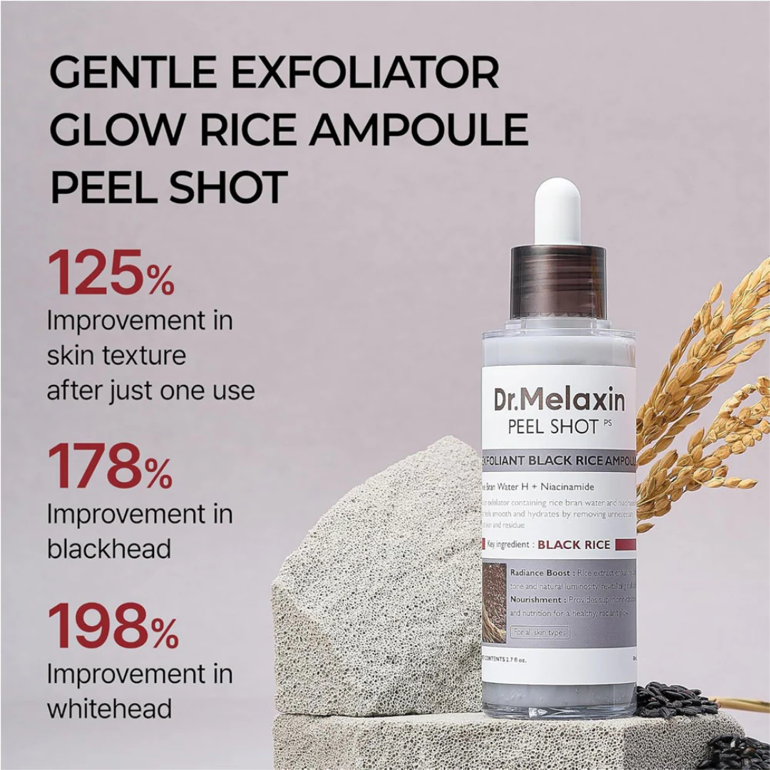 Dr. Melaxin Peel Shot PS Exfoliating Black Rice Ampoule | Removes Blackheads, Tightens Pores & Smooths Skin