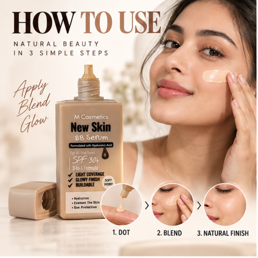 M Cosmetics New Skin BB Serum – 3-in-1 Tinted BB Cream with SPF 30+ & Hyaluronic Acid – Light Buildable Coverage