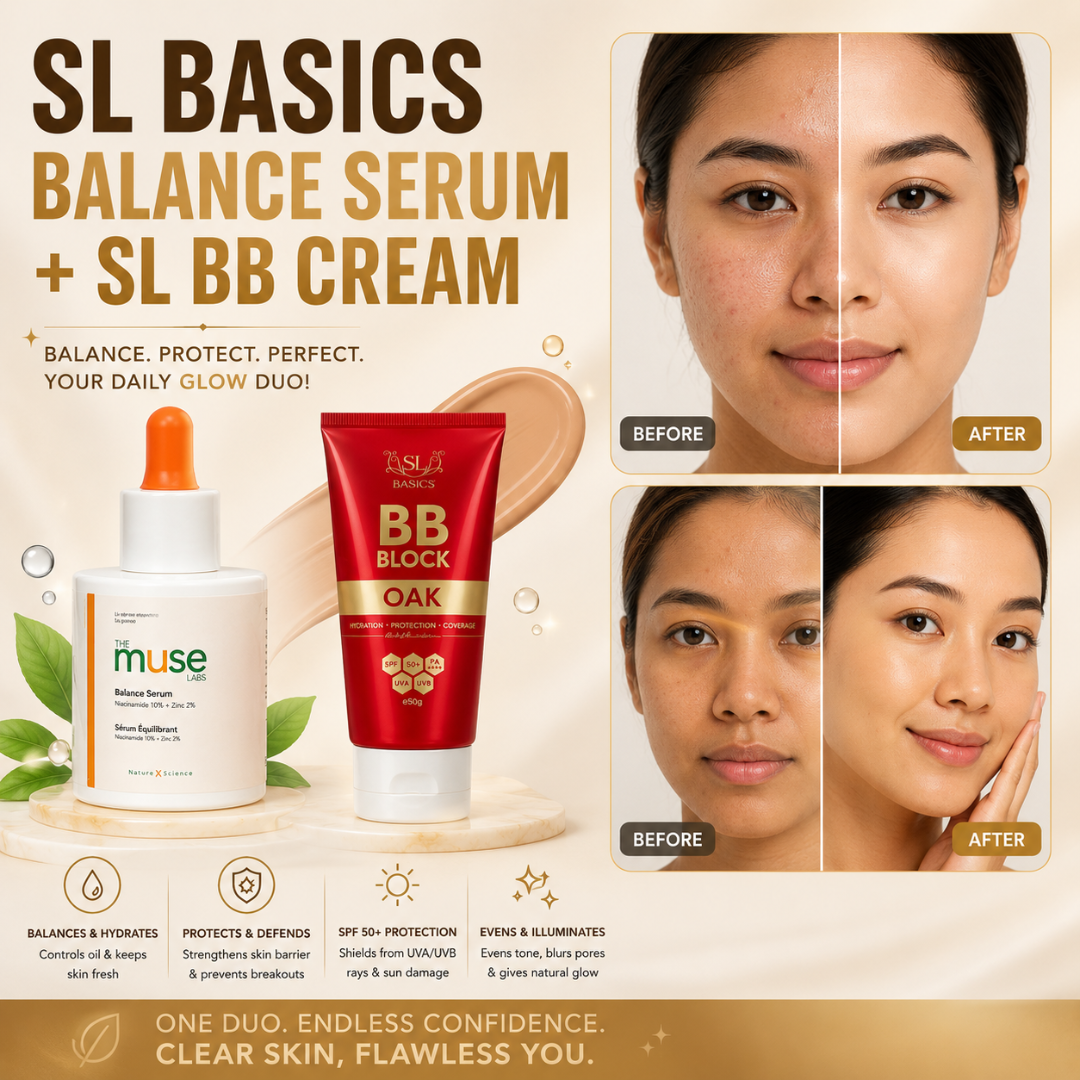 Flawless & Natural base Bundle | SL Muse Lab Balance Serum (Niacinamide + Zinc) + SL bb cream | Hydrating, Long-lasting & Non -Cakey makeup base