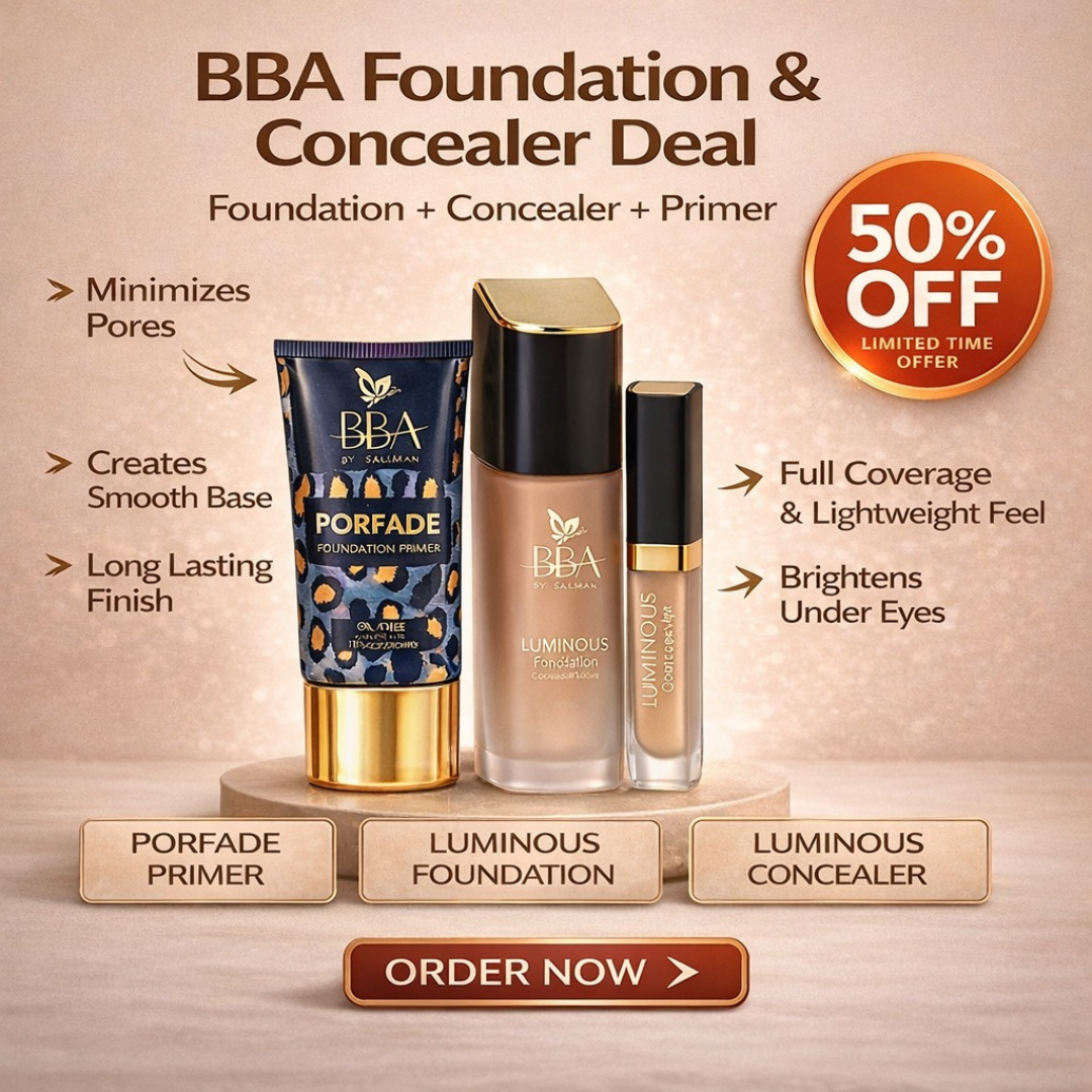Beautify By Amna Flawless Base Bundle | Luminous Foundation, Concealer & Primer | Full Coverage & Pore Minimizing