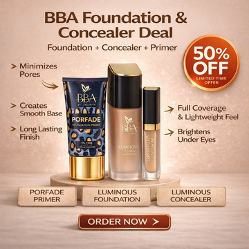 Beautify By Amna Flawless Base Bundle | Luminous Foundation, Concealer & Primer | Full Coverage & Pore Minimizing