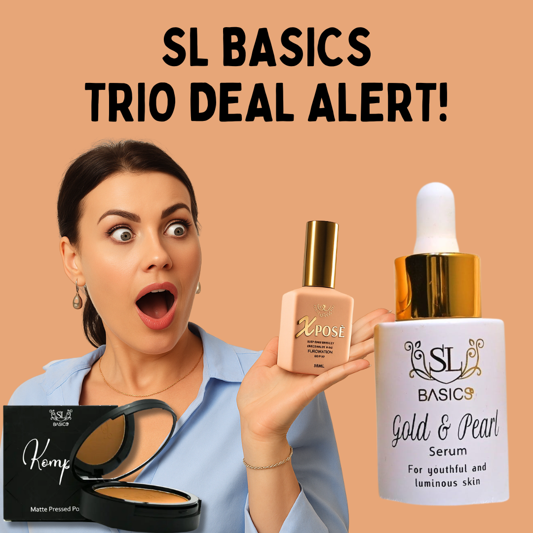 SL Basics Beauty Essentials - Hydrating Serum, Foundation & Compact Powder - Waterproof & 24H Long-Lasting