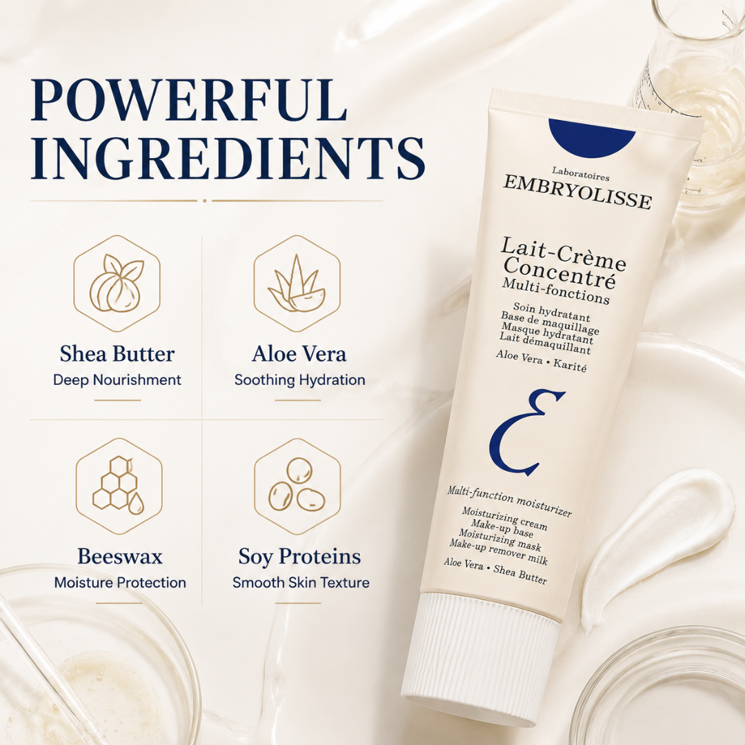 Embryolisse Lait-Crème Concentré Multi-Fonctions – Multi-Function Moisturizer – Makeup Base, Moisturizing Mask & Makeup Remover – With Aloe Vera & Shea Butter – Deep Hydration, Smooth Texture, Flawless Makeup Base