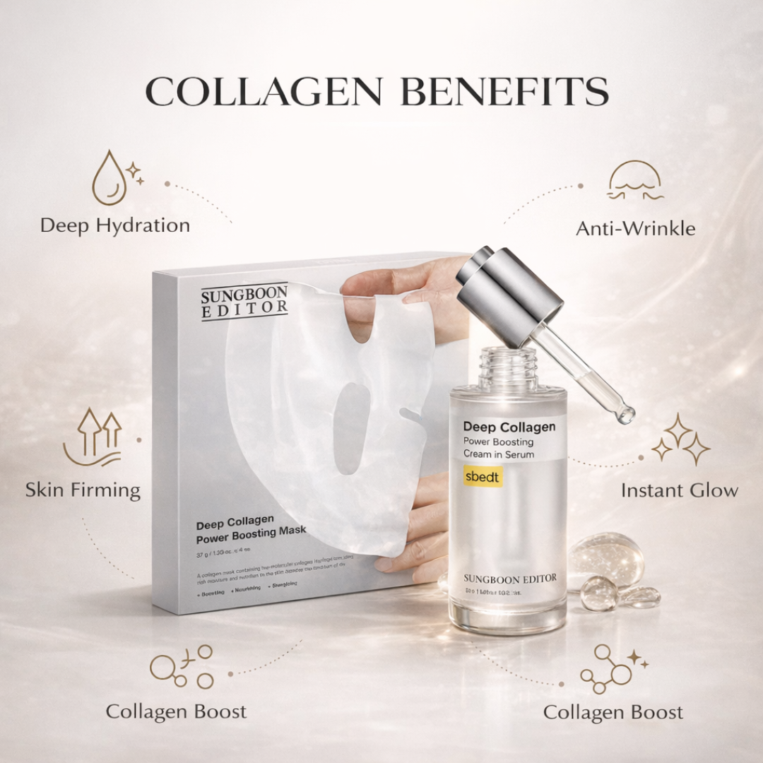 Sungboon Editor Deep Collagen Power Boosting Duo | Cream in Serum + Hydrogel Mask | 5% Volufiline + 58% Low-Molecular Collagen | Anti-Wrinkle, Firming & Instant Glow