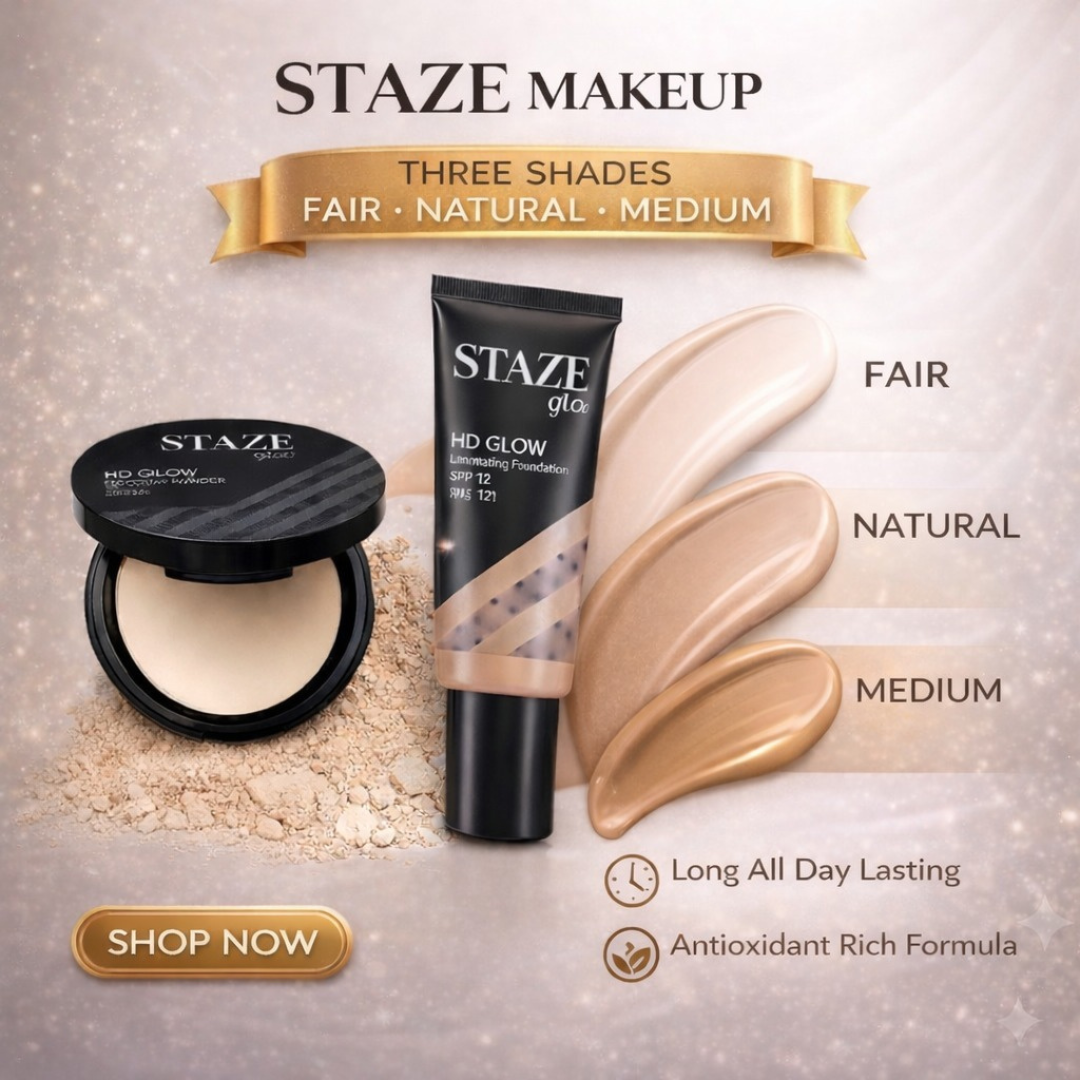 STAZE Glowing Foundation + Brightening compact Powder | 12-hours longwear, Oil control & Flawless filter like finish