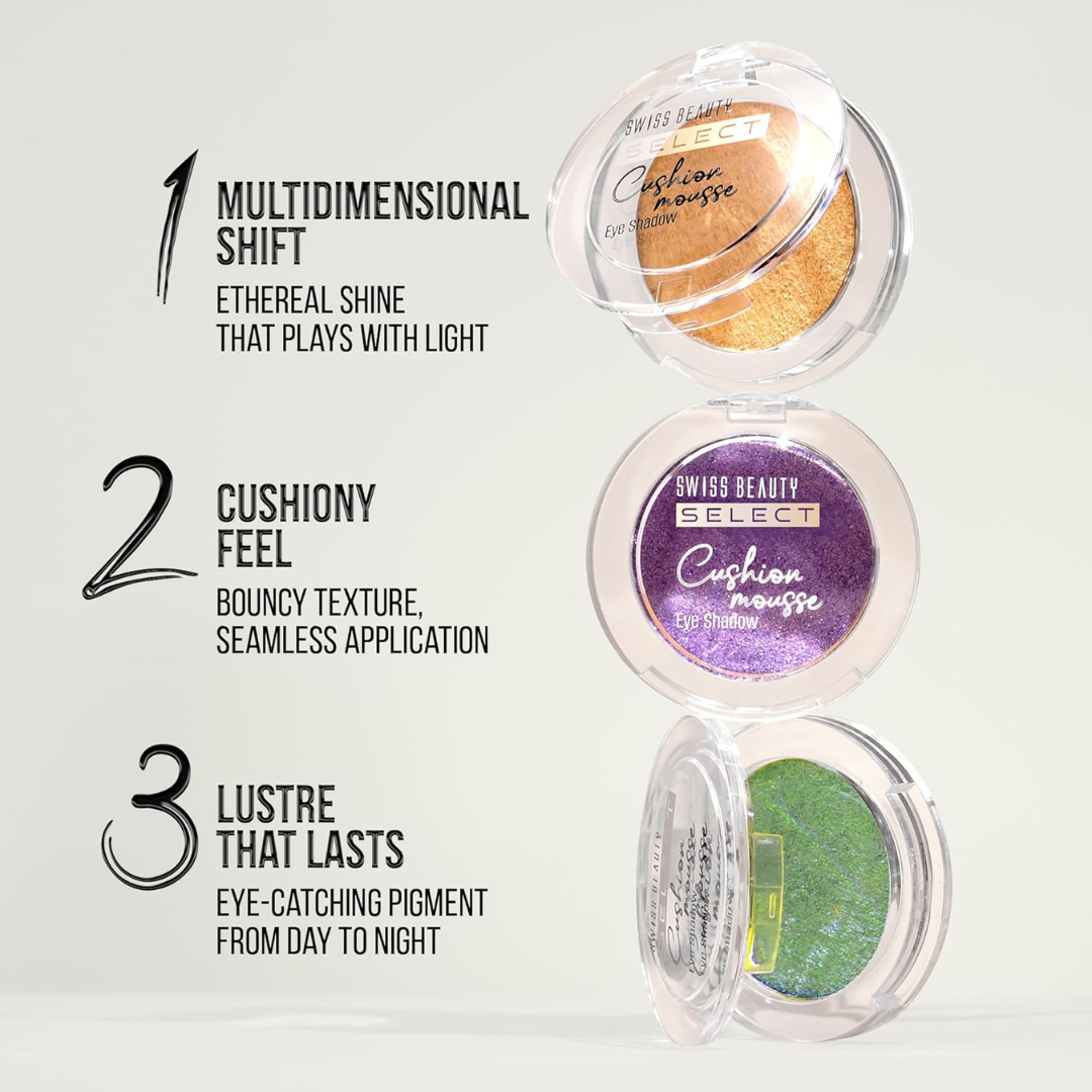 Swiss Beauty Select Cushion Mousse Eyeshadow | Multidimensional Shine | Zero Fallout, Vitamin E Infused