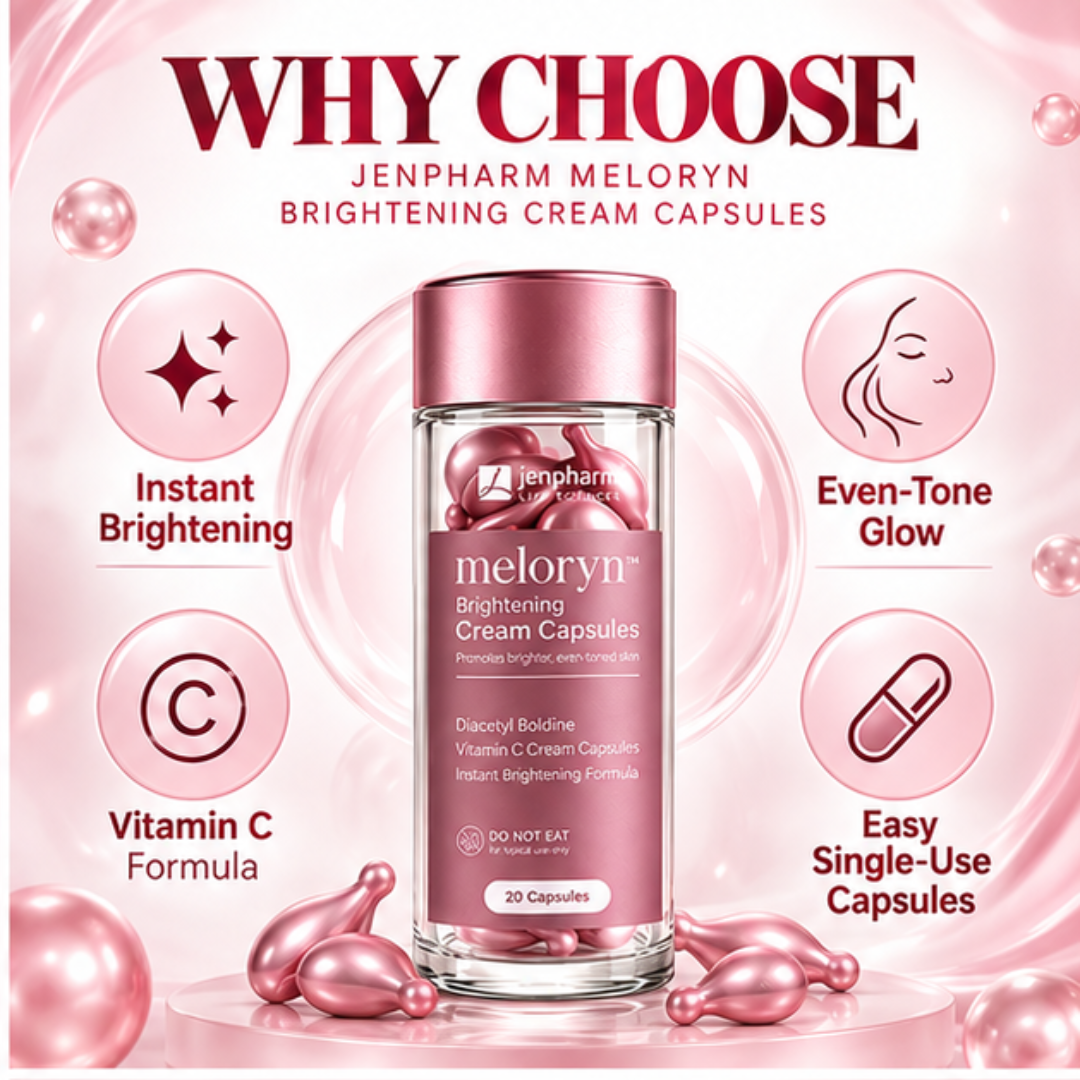 Jenpharm Meloryn Brightening Cream Capsules – Vitamin C Formula for Brighter, Even-Toned Skin – Dark Spot Corrector & best for Skin Prep - 20 Capsules for bright & Glow skin