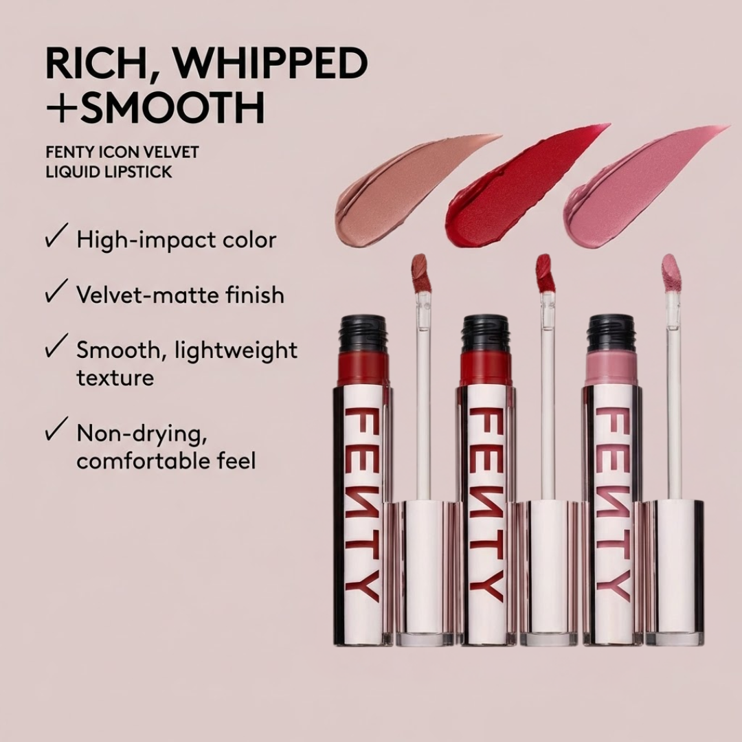 Fenty Icon Velvet Liquid Lipstick – Pack of 3 | Longwear, Transfer-Proof Matte Lipstick