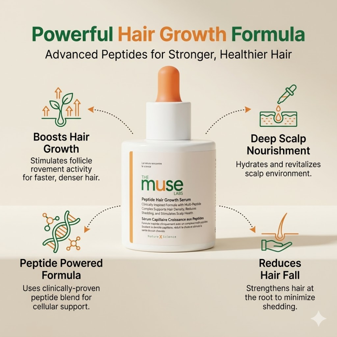 The Muse Labs Peptide Hair Growth Serum | Multi-Peptide Complex with Copper Peptides | Boosts Hair Growth, Reduces Hair Fall & Strengthens Roots