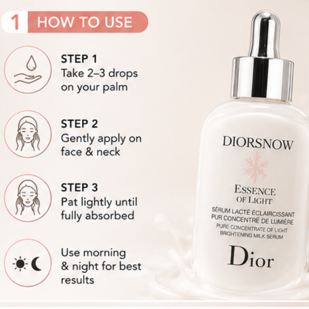 Dior Snow Essence of Light Brightening Milk Serum - Pure Concentrate of Light – Brightens Dull Skin, Fades Dark Spots & Pigmentation – Deeply Hydrates, Evens Tone & Enhances Glow – For Radiant, Luminous Skin