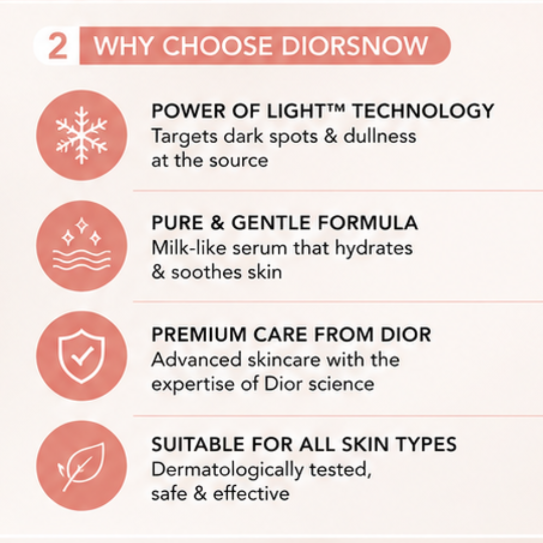 Dior Snow Essence of Light Brightening Milk Serum - Pure Concentrate of Light – Brightens Dull Skin, Fades Dark Spots & Pigmentation – Deeply Hydrates, Evens Tone & Enhances Glow – For Radiant, Luminous Skin