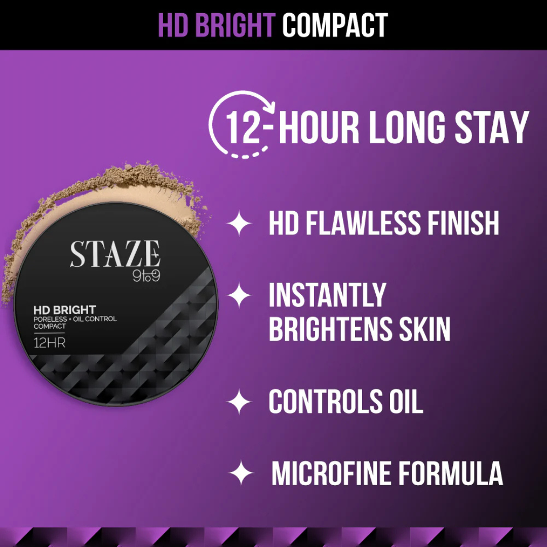 STAZE Glowing Foundation + Brightening compact Powder | 12-hours longwear, Oil control & Flawless filter like finish