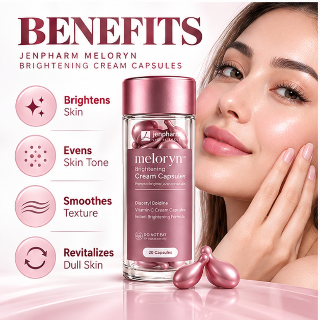 Jenpharm Meloryn Brightening Cream Capsules – Vitamin C Formula for Brighter, Even-Toned Skin – Dark Spot Corrector & best for Skin Prep - 20 Capsules for bright & Glow skin