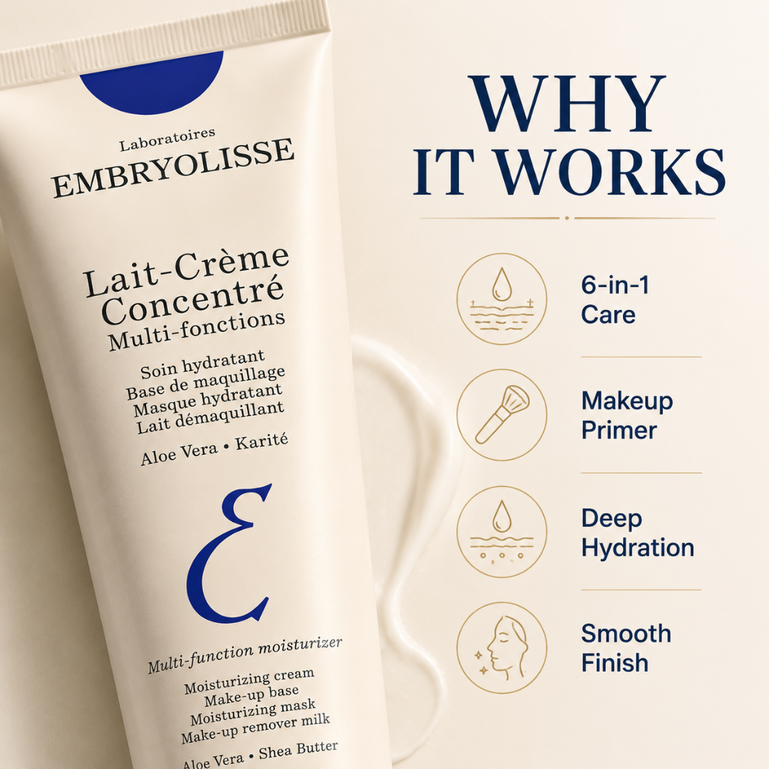 Embryolisse Lait-Crème Concentré Multi-Fonctions – Multi-Function Moisturizer – Makeup Base, Moisturizing Mask & Makeup Remover – With Aloe Vera & Shea Butter – Deep Hydration, Smooth Texture, Flawless Makeup Base