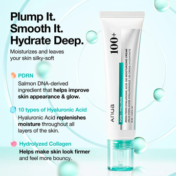 Anua PDRN + Hyaluronic Acid 100 Moisturizing Cream – Deep Hydration & Skin Plumping Cream for Glass Skin