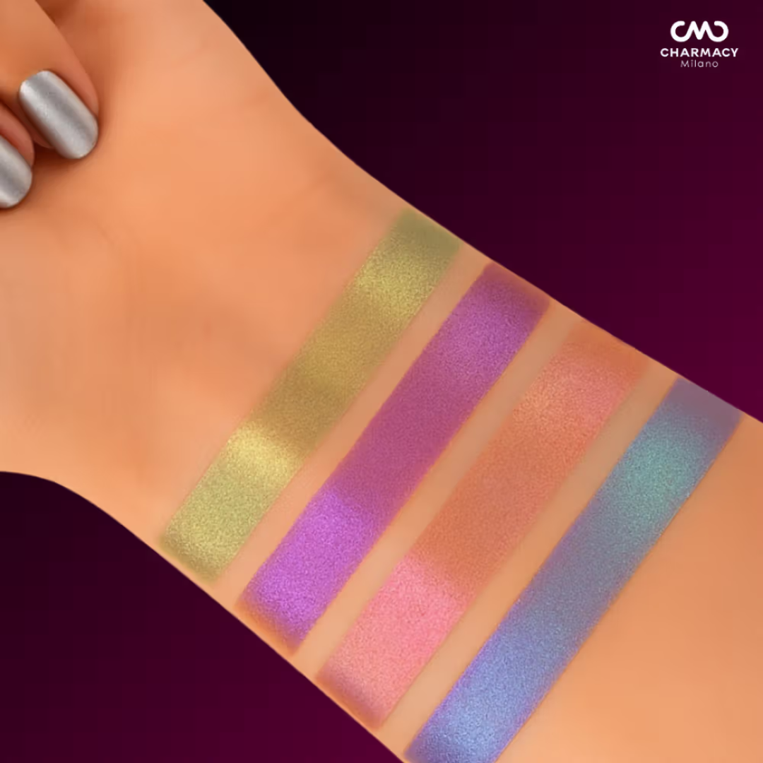 CHARMACY Milano 4-in-1 Glitter Multi-Functional Palette | Insane Quad Eyeshadow + Highlighter + Body Glitter