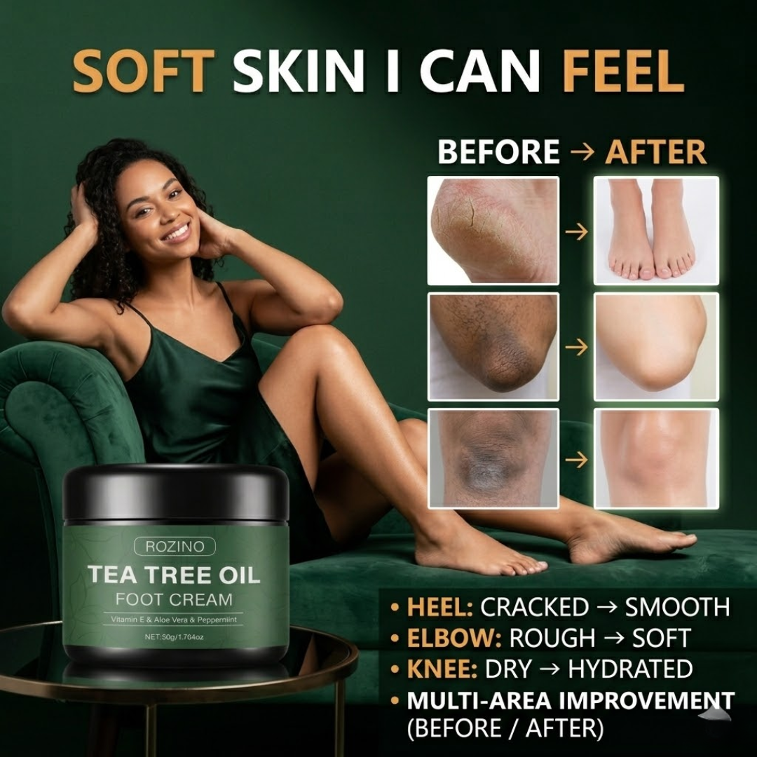 Rozino Tea Tree Oil Foot Cream | Vitamin E, Aloe Vera & Peppermint | Repairs Cracked Heels, Rough Elbows & Dry Knees | Intense Hydration