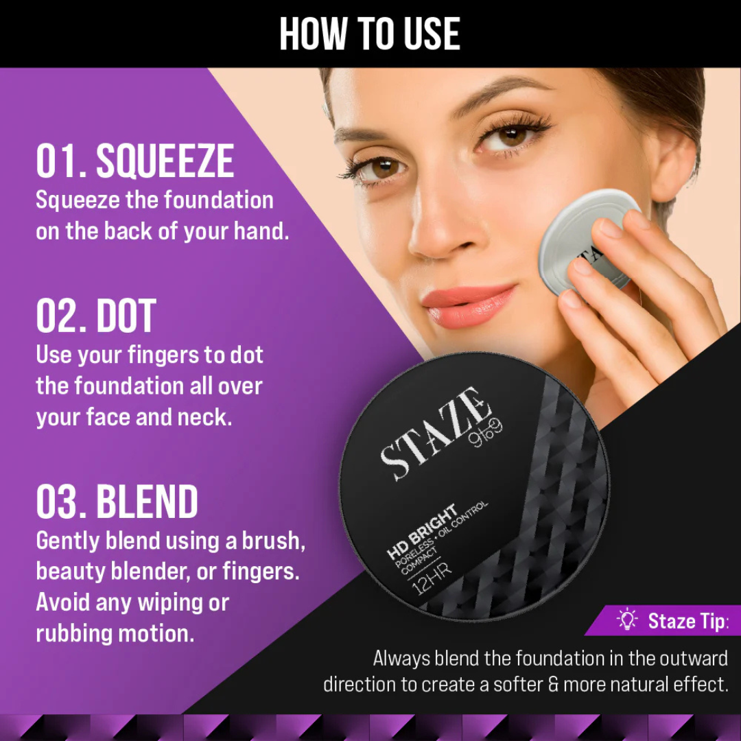 STAZE Glowing Foundation + Brightening compact Powder | 12-hours longwear, Oil control & Flawless filter like finish