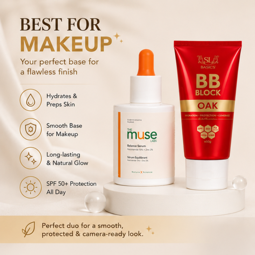 Flawless & Natural base Bundle | SL Muse Lab Balance Serum (Niacinamide + Zinc) + SL bb cream | Hydrating, Long-lasting & Non -Cakey makeup base
