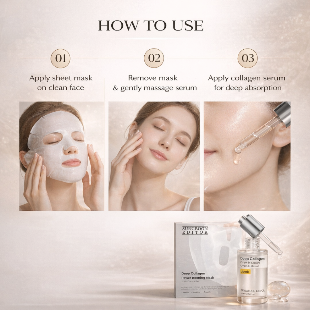 Sungboon Editor Deep Collagen Power Boosting Duo | Cream in Serum + Hydrogel Mask | 5% Volufiline + 58% Low-Molecular Collagen | Anti-Wrinkle, Firming & Instant Glow
