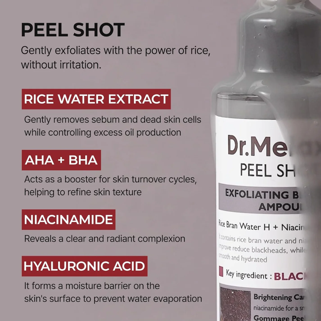 Dr. Melaxin Peel Shot PS Exfoliating Black Rice Ampoule | Removes Blackheads, Tightens Pores & Smooths Skin