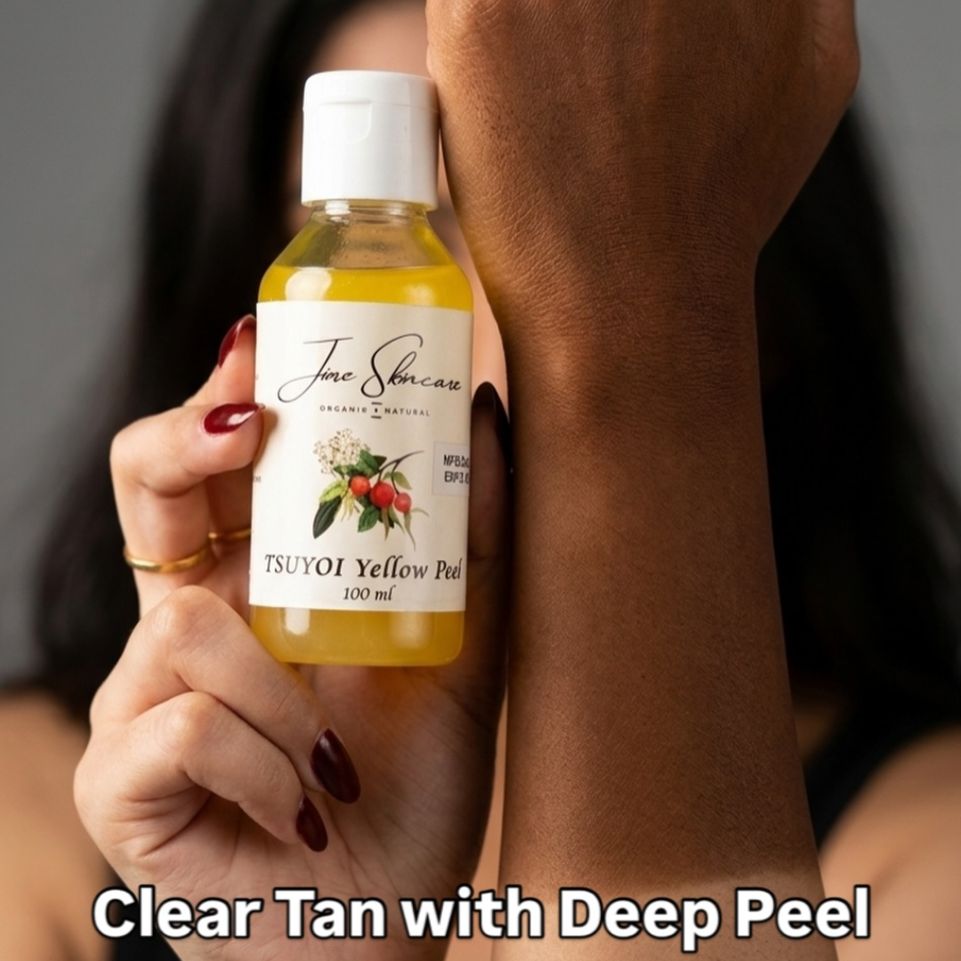 Jiore Tsuyoi Yellow Peel Body Oil | Organic & Natural with Kojic Acid, Turmeric, Thiotic Acid & AHA/BHA | Fades Stretch Marks, Peels Sun Tan & Brightens Skin