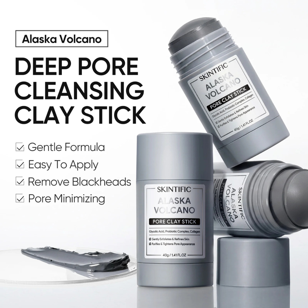 SKINTIFIC Alaska Volcano Pore Clay Stick | Glycolic Acid + Probiotic Complex + Collagen | Removes Blackheads, Tightens Pores & Smooths Skin