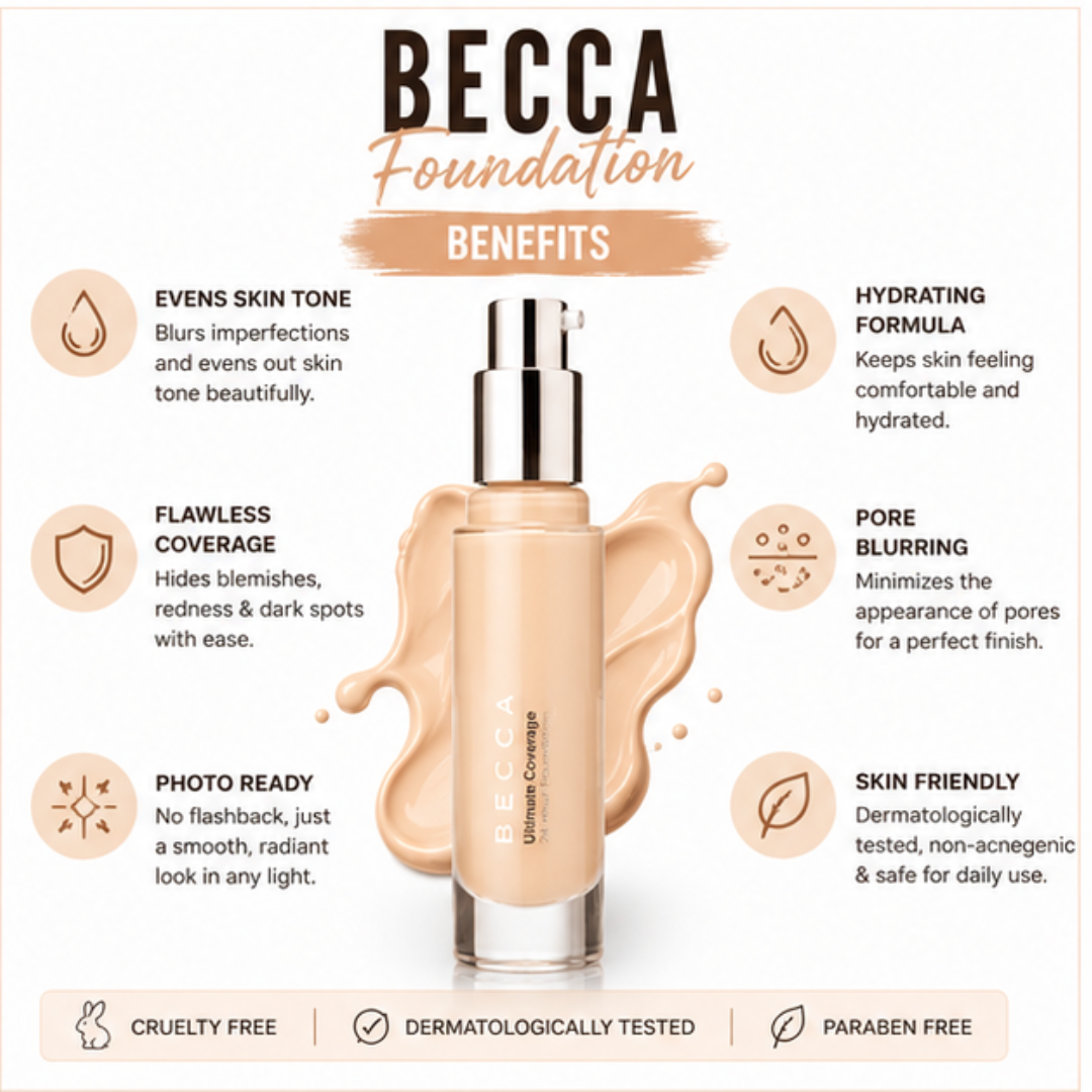 BECCA Ultimate Coverage 24-Hour Foundation – Medium to Full Coverage, Natural Matte Finish – Long Lasting Up to 24H – Flawless Coverage, Natural You – Lightweight, Hydrating, Pore-Blurring – Suitable for All Skin Types