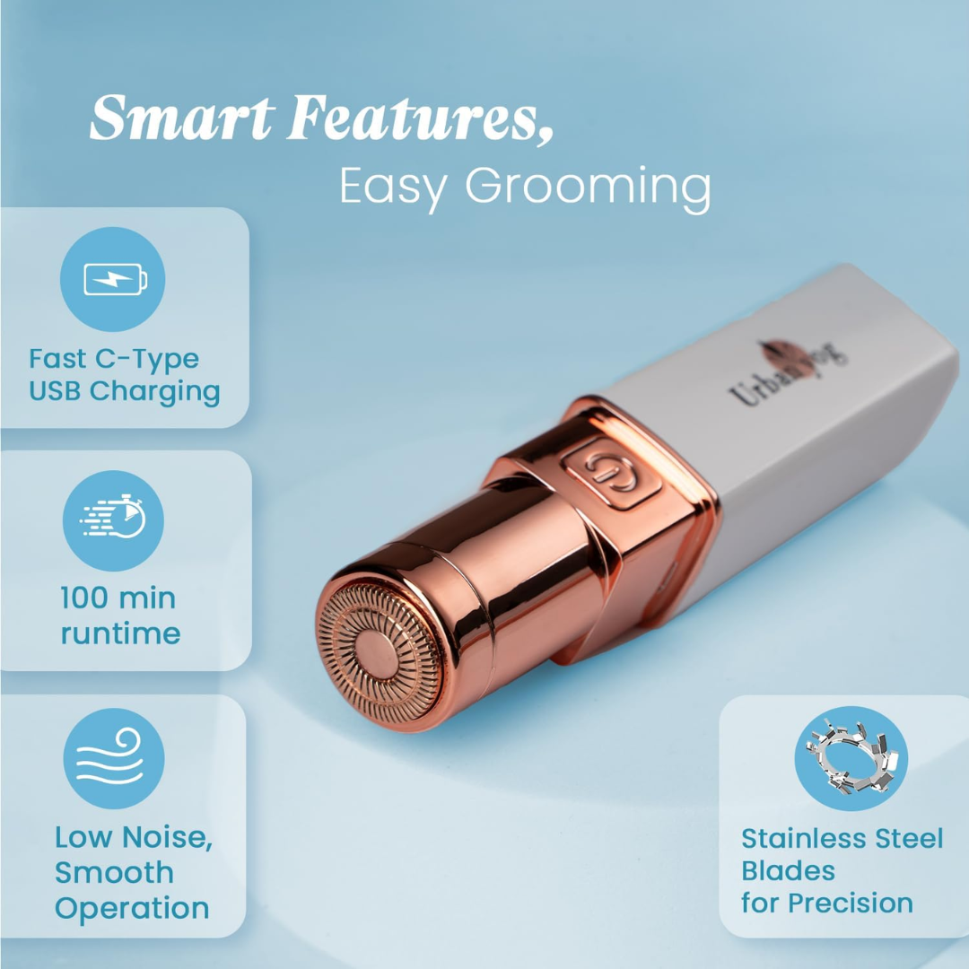 Urban Yog Electric Facial Hair Remover | Painless Peach Fuzz Remover for Sensitive Skin | Portable & Rechargeable