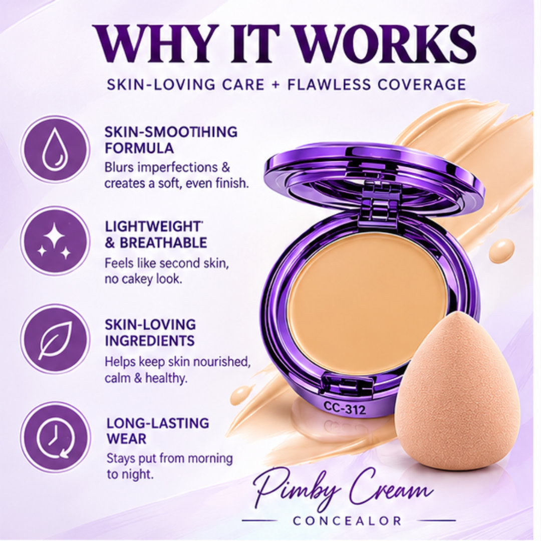 Pimby Soft Matte Cream Concealer + FREE Blender – Buildable Full Coverage – Blurs Dark Circles & Blemishes